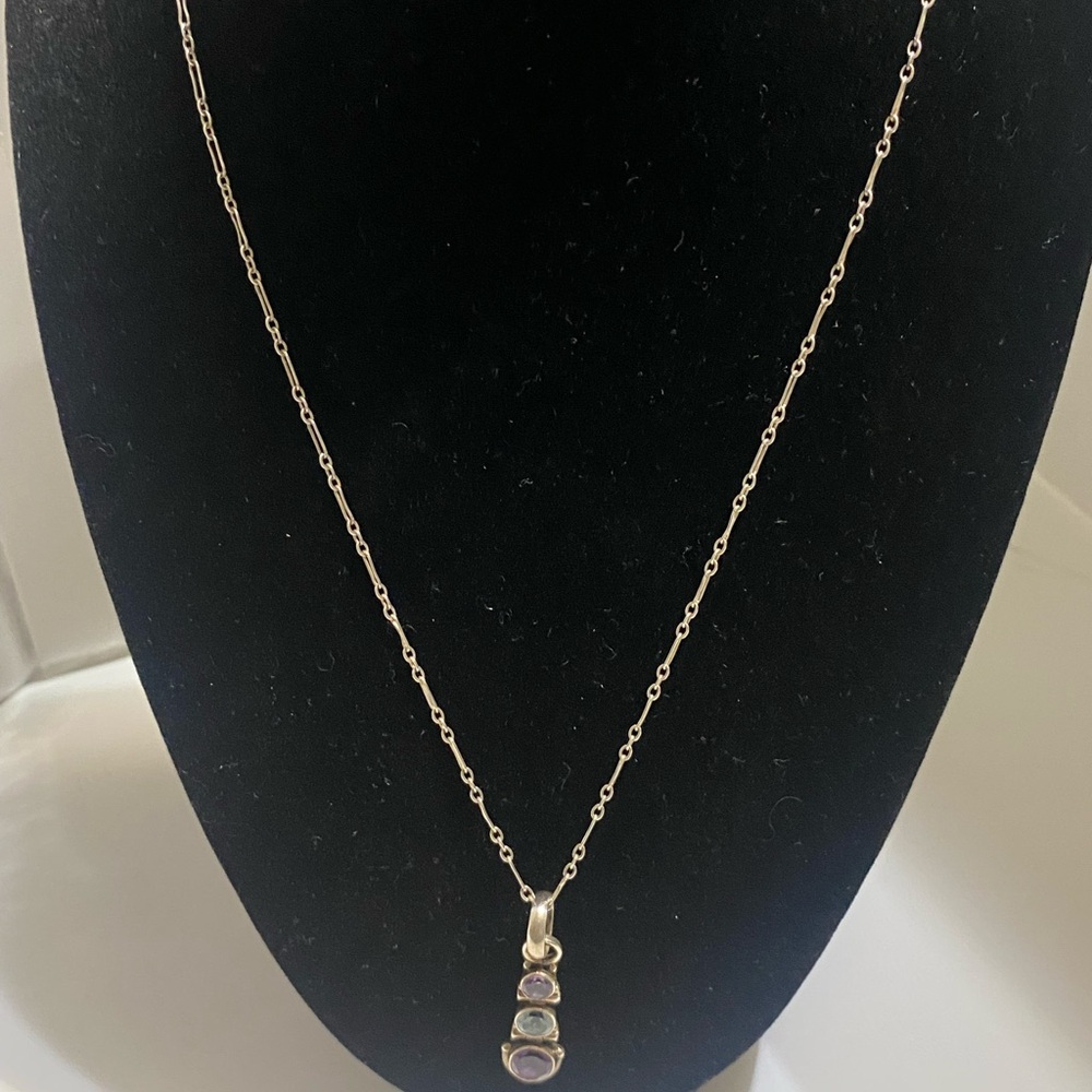 Elegant Silver Necklace with Purple and Blue Accents